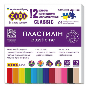 Купить Пластилин CLASSIC 12 цветов, 240г "ZiBi" оптом